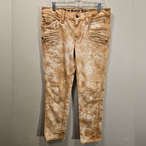 Rock Revival Moto Jeans Cladelle Distressed Brown Acid Wash Women Size 32